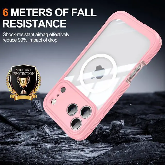 Alt view image 3 of 5 - Decase Magnetic Case for iPhone 17 Pro Max 2025,Military Grade Rugged 360 Full Body Cover Built in Screen Protector,Compatible with Mag-Safe,Heavy Duty Hard PC+TPU Hybrid Clear Cover,Pink