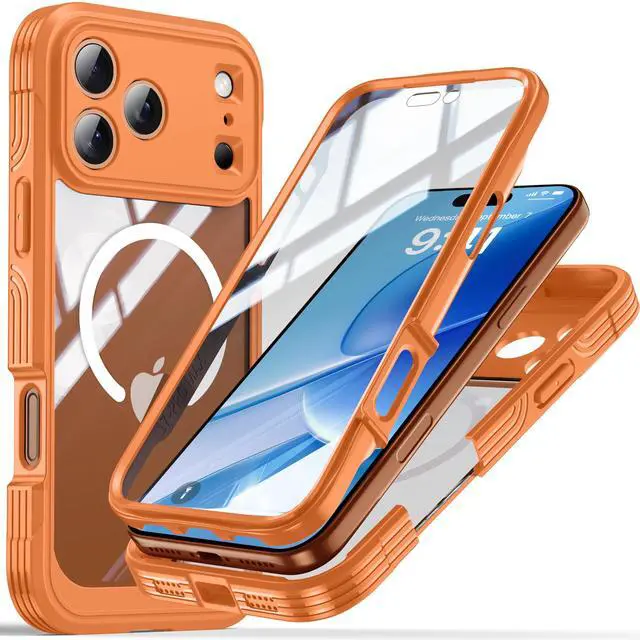 Main image of Decase for iPhone 17 Pro Max 2025 Magnetic Case,Full-Body Protective Phone Cover with Built-in Glass Screen Protector,Compatible with Mag-Safe,Shock-absorbent TPU Bumper Water-Resistant Cover,Orange