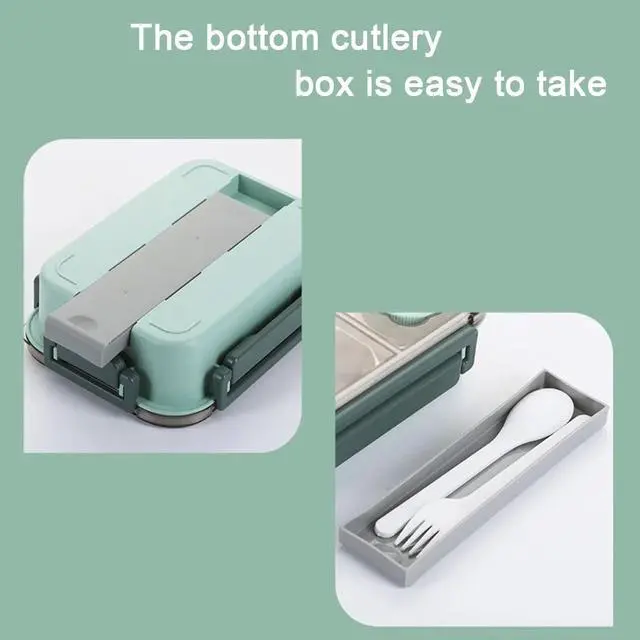 Alt view image 4 of 7 - Aiteng Lunch Box with Tableware, Stainless Steel Bento Box Adult, Leakproof Portable Lunch Box Containers with 3-Compartments, Pink