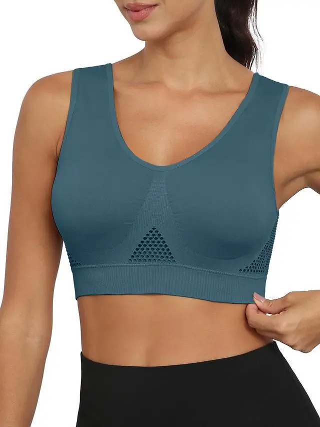 Main image of MINTREUS Women's Sports Bra Moderate Support Wide Strap Mesh Breathable Fitness Workout Yoga Bra