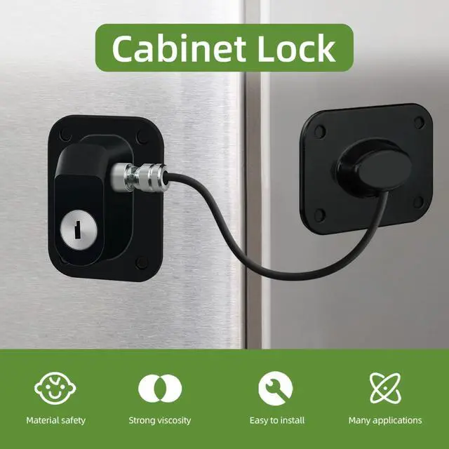 Alt view image 2 of 7 - Refrigerator Lock, Fridge Lock for Adults, Volibel Multi-Purpose Safety Proofing Cabinet Lock with Key 2 pack(Black)