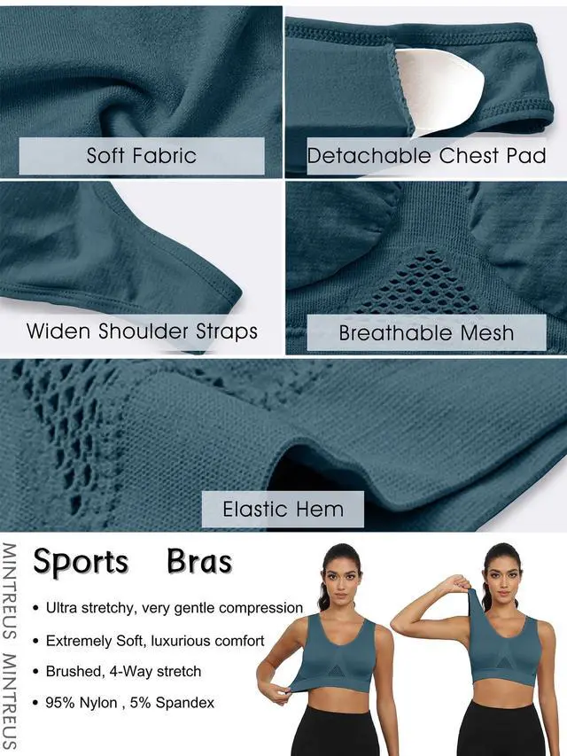 Alt view image 4 of 5 - MINTREUS Women's Sports Bra Moderate Support Wide Strap Mesh Breathable Fitness Workout Yoga Bra