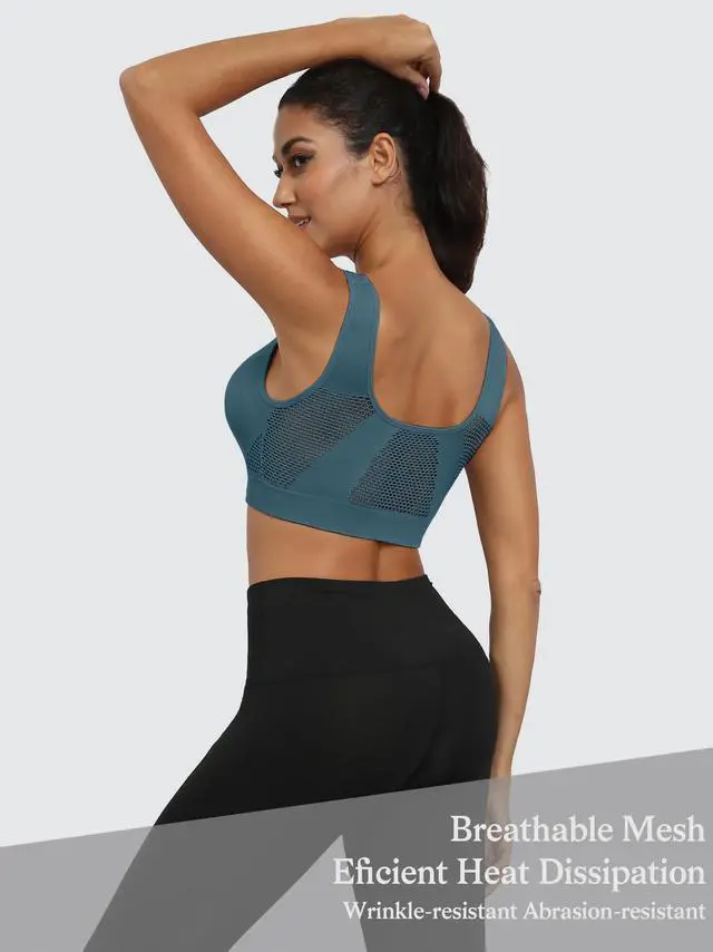 Alt view image 3 of 5 - MINTREUS Women's Sports Bra Moderate Support Wide Strap Mesh Breathable Fitness Workout Yoga Bra