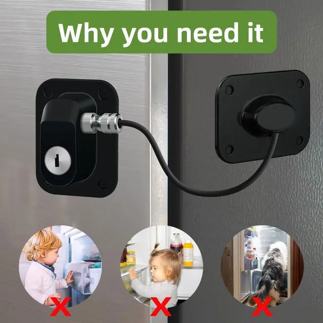 Alt view image 6 of 7 - Refrigerator Lock, Fridge Lock for Adults, Volibel Multi-Purpose Safety Proofing Cabinet Lock with Key 2 pack(Black)
