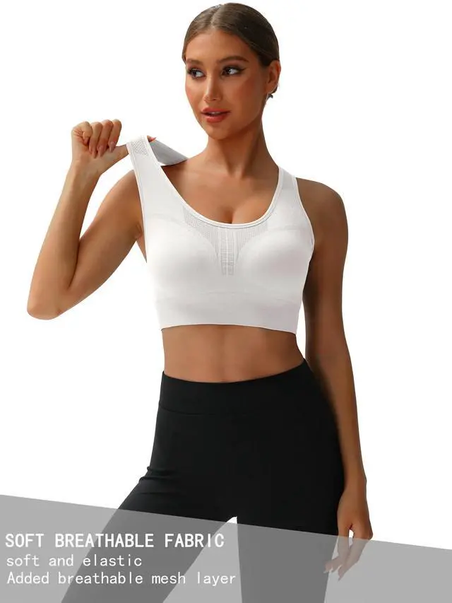 Alt view image 2 of 7 - MINTREUS Racerback Sports Bras for Women - Padded Seamless Support Bra for Yoga Gym Workout Fitness