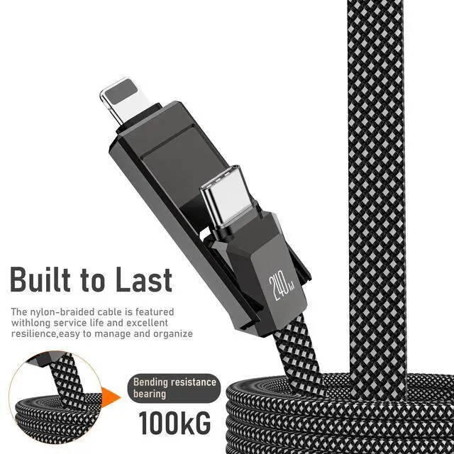 Alt view image 2 of 6 - 240W 4-in-1 Data Cable Super Fast Charging Cable,with Data Sync,480Mbps,USB C Charging Cord Combo Type C/USB A/L Port for iPhone/iPad/Samsung/Laptop