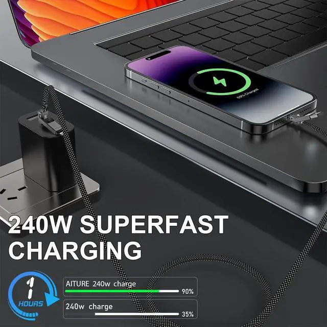 Alt view image 3 of 6 - 240W 4-in-1 Data Cable Super Fast Charging Cable,with Data Sync,480Mbps,USB C Charging Cord Combo Type C/USB A/L Port for iPhone/iPad/Samsung/Laptop
