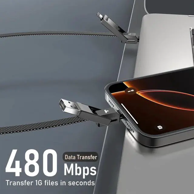 Alt view image 5 of 6 - 240W 4-in-1 Data Cable Super Fast Charging Cable,with Data Sync,480Mbps,USB C Charging Cord Combo Type C/USB A/L Port for iPhone/iPad/Samsung/Laptop