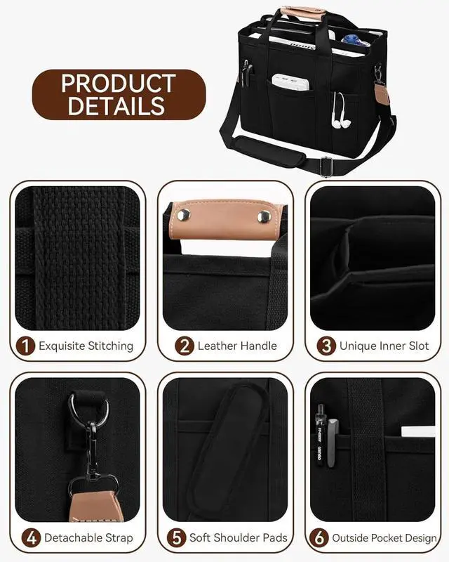 Alt view image 4 of 7 - Canvas Tote Bag with Multi-Pocket for Women Large Capacity Crossbody Shoulder Handbag Everything Tote Bag with Compartments