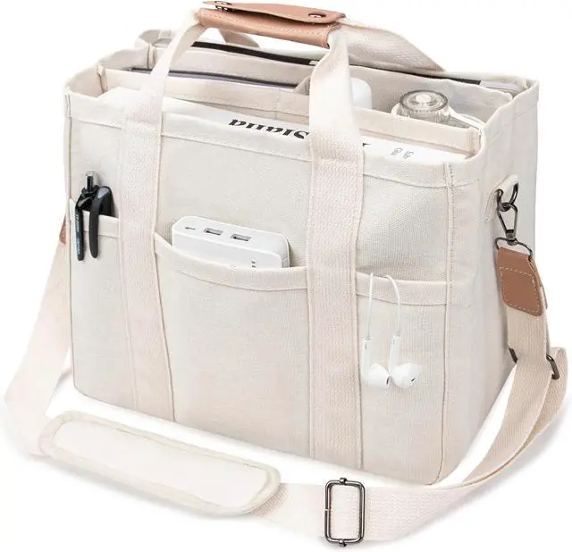 Main image of Canvas Tote Bag with Multi-Pocket for Women Large Capacity Crossbody Shoulder Handbag Everything Tote Bag with Compartments