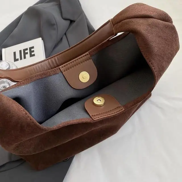 Alt view image 6 of 7 - Leather Hobo bags for women suede purse slouchy tote bag brown leather purse suede hobo shoulder bag