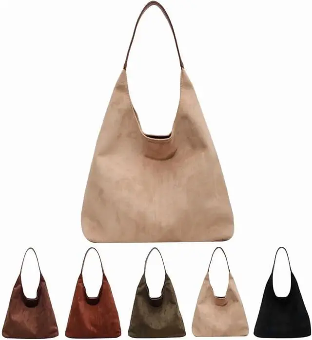 Main image of Leather Hobo bags for women suede purse slouchy tote bag brown leather purse suede hobo shoulder bag