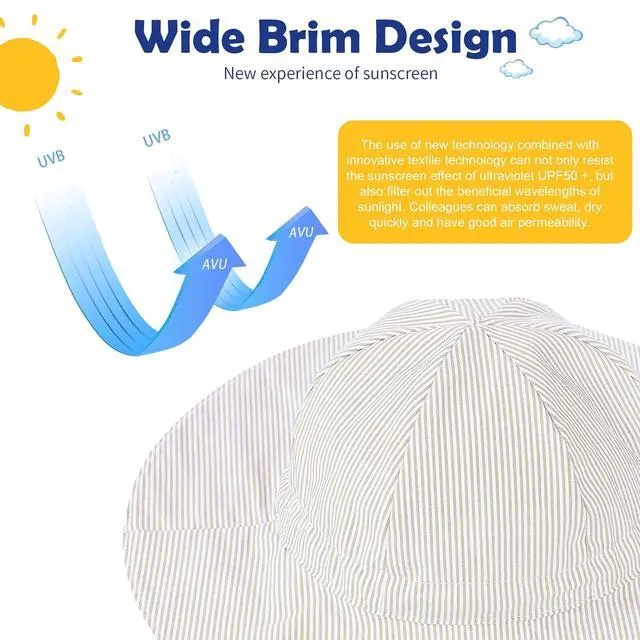 Alt view image 4 of 7 - Zando Cotton Baby Sun Hat Breathable Wide Brim Infant Toddler Sun Hat Baby Boy Girl Sun Hat Summer Hat Sun Protection Beige 3-6 Months