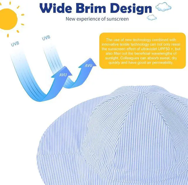 Alt view image 5 of 7 - Zando Cotton Baby Sun Hat Breathable Wide Brim Infant Toddler Sun Hat Baby Boy Girl Sun Hat Summer Hat Sun Protection Blue 3-6 Months