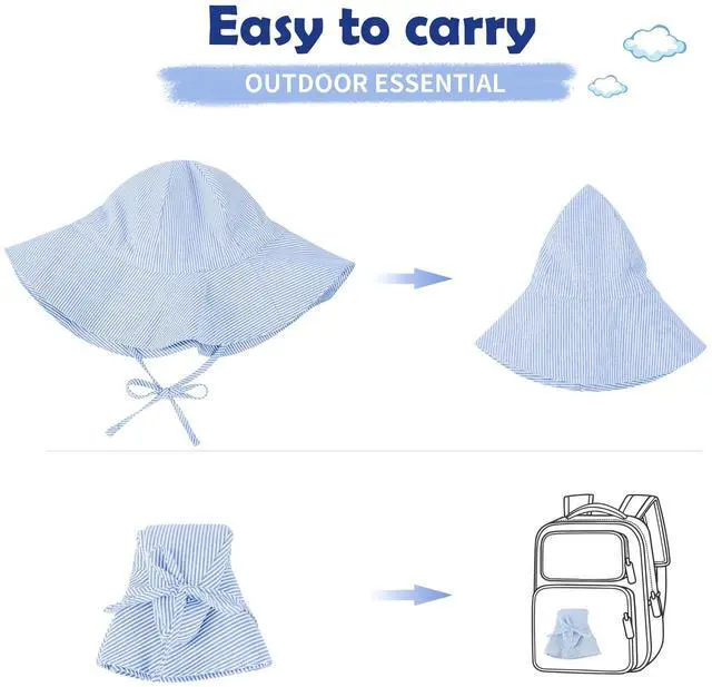 Alt view image 3 of 7 - Zando Cotton Baby Sun Hat Breathable Wide Brim Infant Toddler Sun Hat Baby Boy Girl Sun Hat Summer Hat Sun Protection Blue 3-6 Months