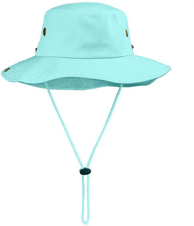 Main image of Wide Brim Hiking Fishing Safari Boonie Bucket Hats 100% Cotton UV Sun Protection For Men Women Outdoor Activities L/XL Aqua