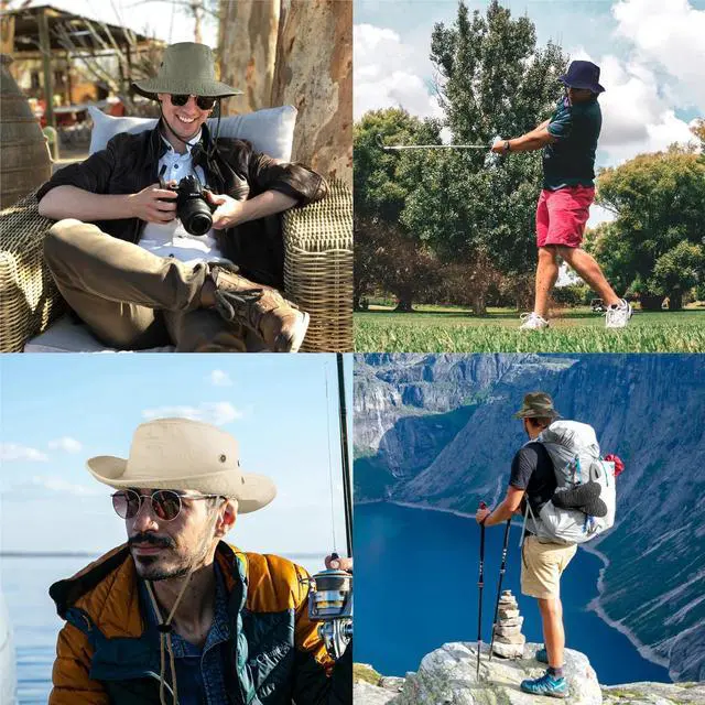 Alt view image 4 of 7 - Wide Brim Hiking Fishing Safari Boonie Bucket Hats 100% Cotton UV Sun Protection For Men Women Outdoor Activities L/XL Aqua