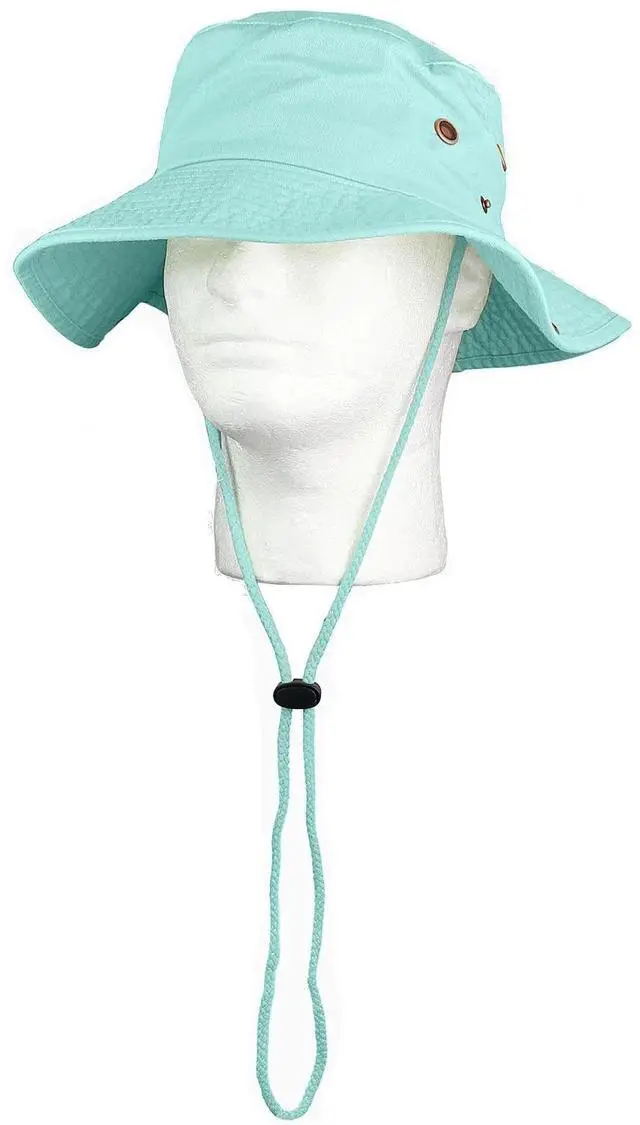 Alt view image 6 of 7 - Wide Brim Hiking Fishing Safari Boonie Bucket Hats 100% Cotton UV Sun Protection For Men Women Outdoor Activities L/XL Aqua