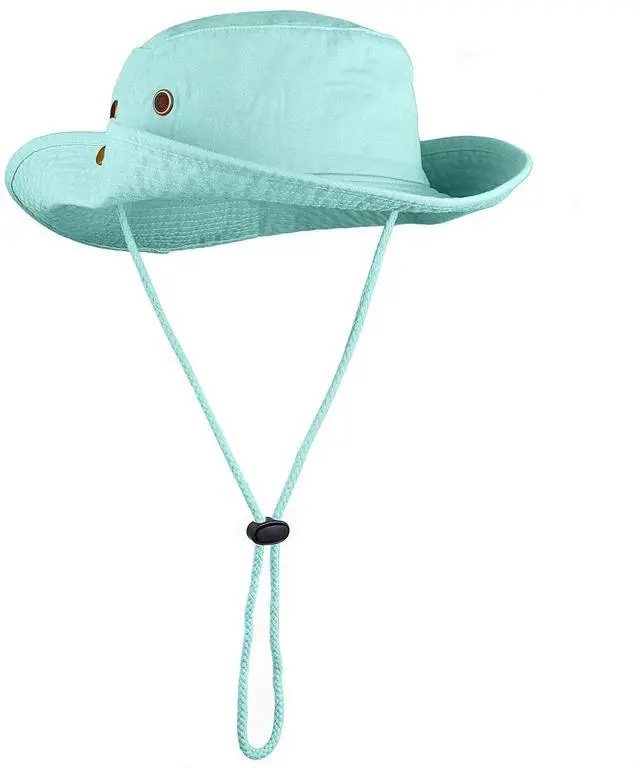 Alt view image 5 of 7 - Wide Brim Hiking Fishing Safari Boonie Bucket Hats 100% Cotton UV Sun Protection For Men Women Outdoor Activities L/XL Aqua
