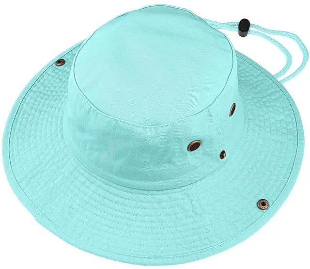 Alt view image 7 of 7 - Wide Brim Hiking Fishing Safari Boonie Bucket Hats 100% Cotton UV Sun Protection For Men Women Outdoor Activities L/XL Aqua