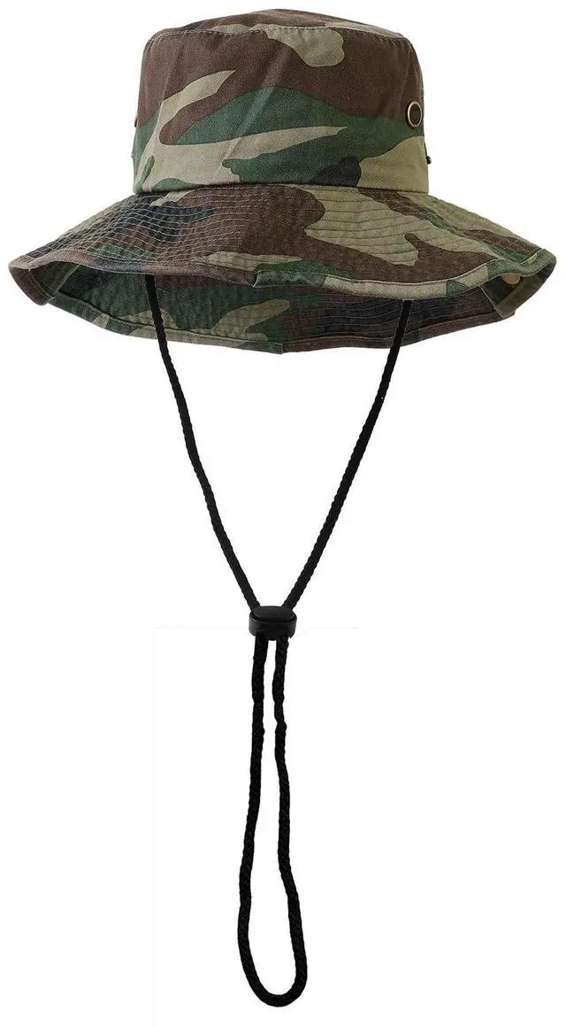 Main image of Wide Brim Hiking Fishing Safari Boonie Bucket Hats 100% Cotton UV Sun Protection For Men Women Outdoor Activities L/XL Green Camo