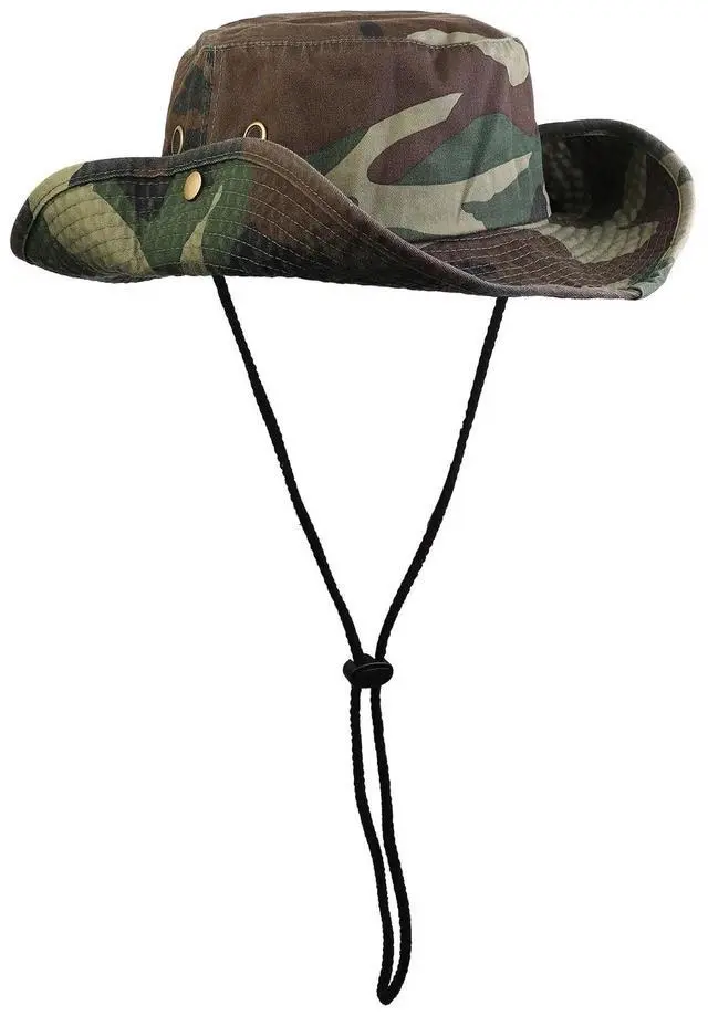 Alt view image 5 of 7 - Wide Brim Hiking Fishing Safari Boonie Bucket Hats 100% Cotton UV Sun Protection For Men Women Outdoor Activities L/XL Green Camo