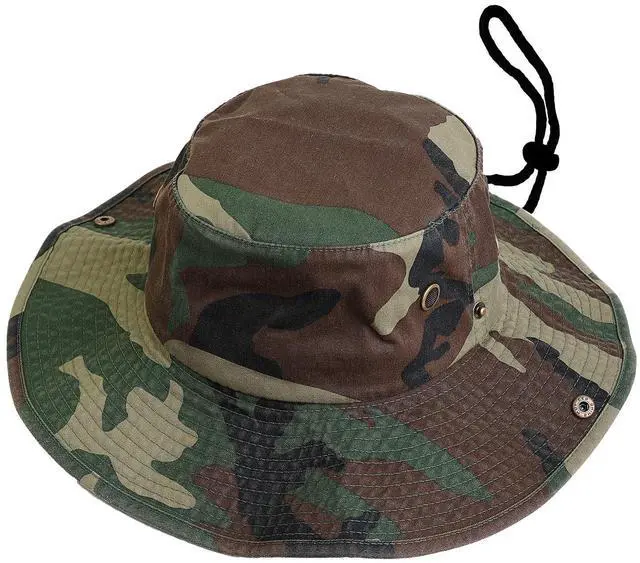 Alt view image 7 of 7 - Wide Brim Hiking Fishing Safari Boonie Bucket Hats 100% Cotton UV Sun Protection For Men Women Outdoor Activities L/XL Green Camo