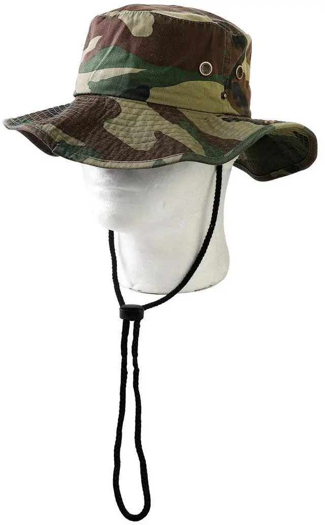 Alt view image 6 of 7 - Wide Brim Hiking Fishing Safari Boonie Bucket Hats 100% Cotton UV Sun Protection For Men Women Outdoor Activities L/XL Green Camo