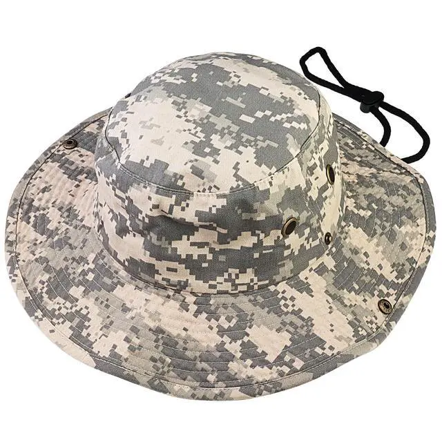 Alt view image 7 of 7 - Wide Brim Hiking Fishing Safari Boonie Bucket Hats 100% Cotton UV Sun Protection For Men Women Outdoor Activities L/XL Digital