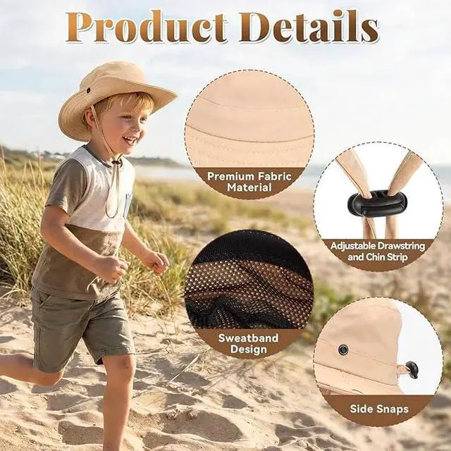 Alt view image 4 of 6 - Outdoor Kids Sun Hat UPF 50+ Quick Dry Foldable Bucket Hat Lightweight Adjustable Fishing Safari Hat for Girls and Boys Khaki