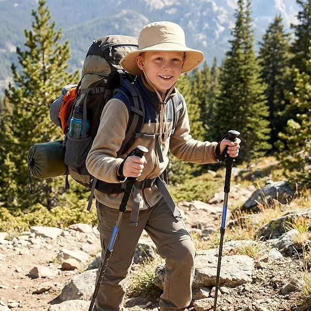Alt view image 5 of 6 - Outdoor Kids Sun Hat UPF 50+ Quick Dry Foldable Bucket Hat Lightweight Adjustable Fishing Safari Hat for Girls and Boys Khaki