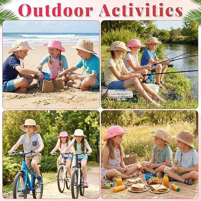 Alt view image 6 of 7 - Outdoor Kids Sun Hat UPF 50+ Quick Dry Foldable Bucket Hat Lightweight Adjustable Fishing Safari Hat for Girls and Boys Pink