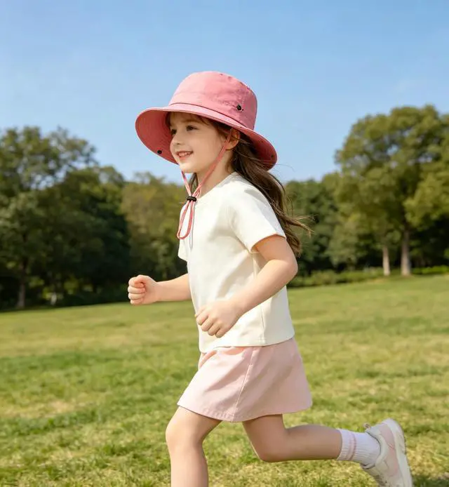 Alt view image 7 of 7 - Outdoor Kids Sun Hat UPF 50+ Quick Dry Foldable Bucket Hat Lightweight Adjustable Fishing Safari Hat for Girls and Boys Pink