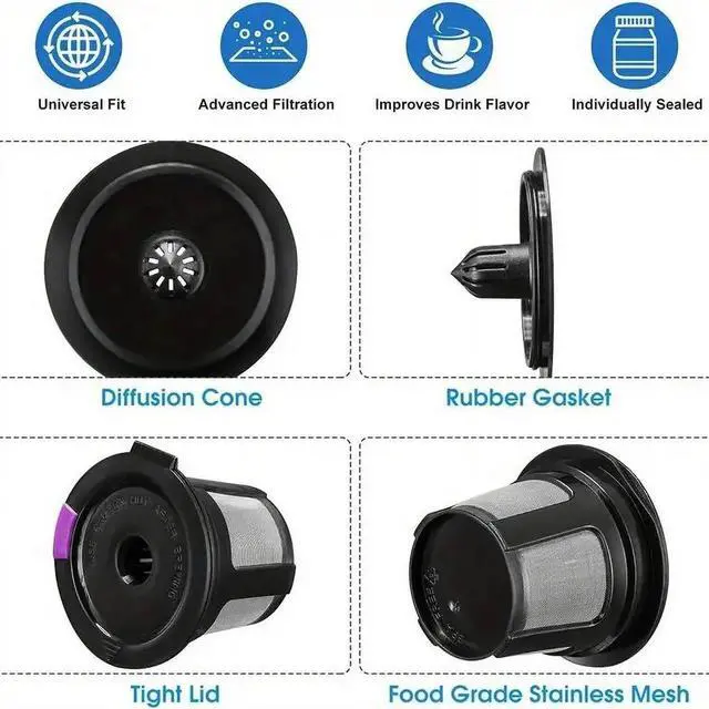 Alt view image 5 of 7 - Reusable K Cups for Keurig, Universal Refillable Coffee Filters for Single Serve Coffee Maker, 6-Pack of Reusable Pods, Black