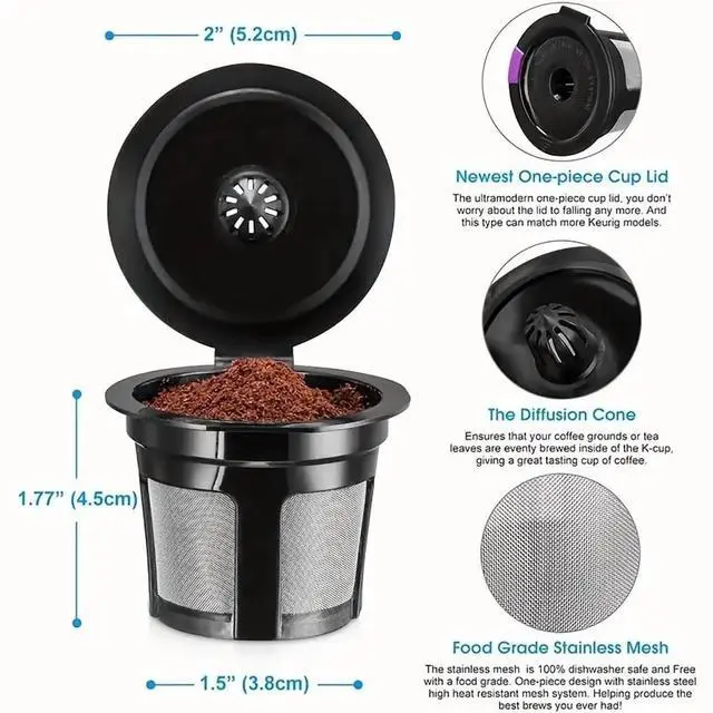 Alt view image 6 of 7 - Reusable K Cups for Keurig, Universal Refillable Coffee Filters for Single Serve Coffee Maker, 6-Pack of Reusable Pods, Black