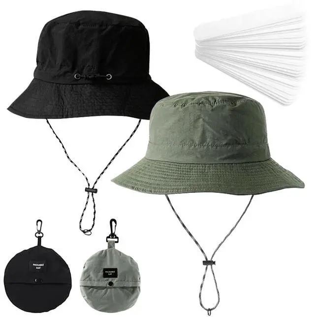 Main image of GIRACOA 2 Pack Safari Hat, Foldable Waterproof Sun Protection Fishing Hats for Men Women with 20 Sweat Band Liner for Hiking, Fishing, Fashionable Wear