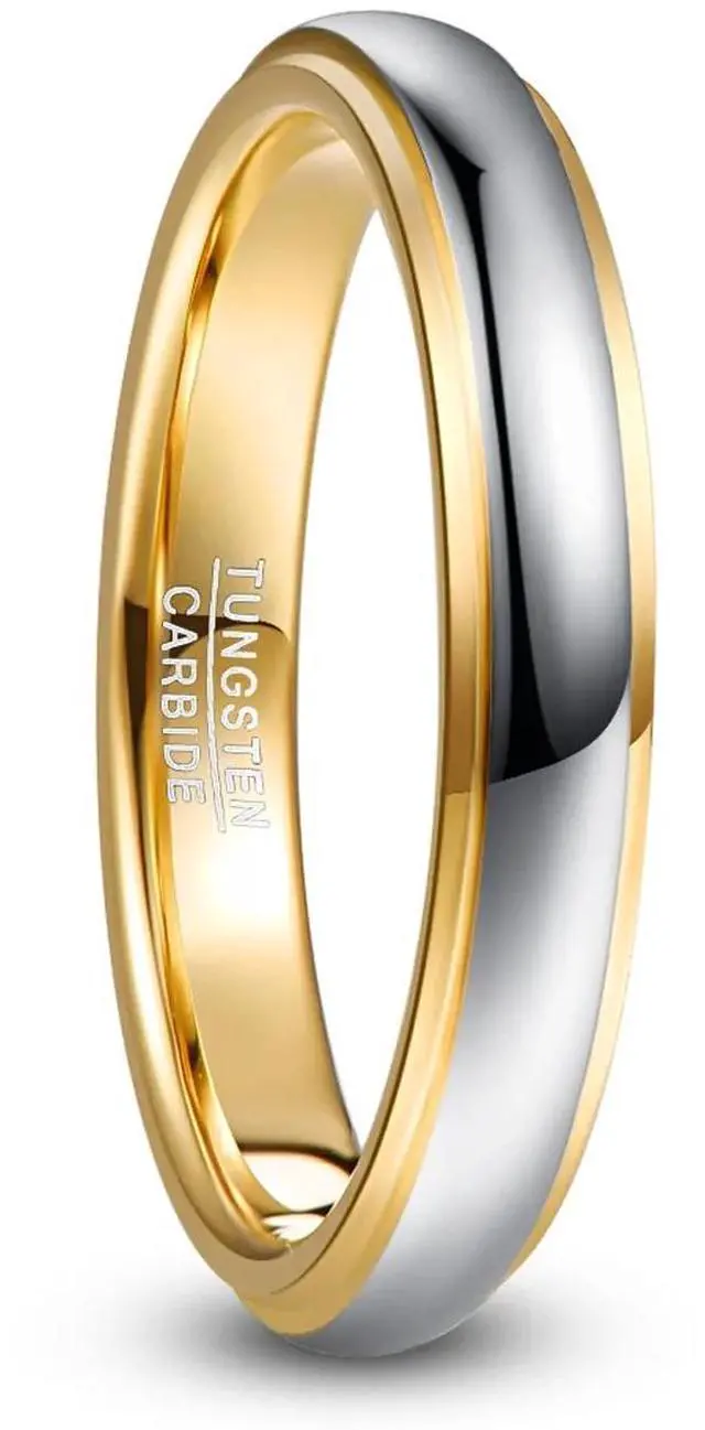 Main image of NUNCAD 4mm Tungsten Rings for Men Women Gold Silver Two-Tone Wedding Bands Step Edges Comfort Fit Size 5-12
