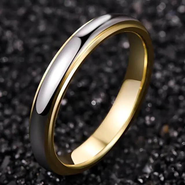 Alt view image 3 of 5 - NUNCAD 4mm Tungsten Rings for Men Women Gold Silver Two-Tone Wedding Bands Step Edges Comfort Fit Size 5-12