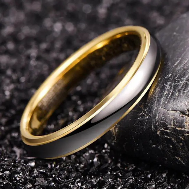 Alt view image 2 of 5 - NUNCAD 4mm Tungsten Rings for Men Women Gold Silver Two-Tone Wedding Bands Step Edges Comfort Fit Size 5-12
