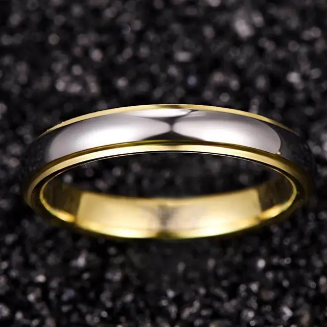 Alt view image 4 of 5 - NUNCAD 4mm Tungsten Rings for Men Women Gold Silver Two-Tone Wedding Bands Step Edges Comfort Fit Size 5-12