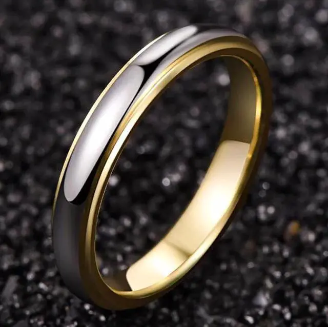 Alt view image 3 of 5 - NUNCAD 4mm Tungsten Rings for Men Women Gold Silver Two-Tone Wedding Bands Step Edges Comfort Fit Size 5-12