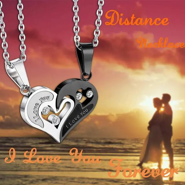 Alt view image 3 of 5 - Jstyle 4Pcs Couple Necklace Bracelets Matching Set for Women Men Love Heart Pendant Necklace His & Hers Bracelets Couple Gift