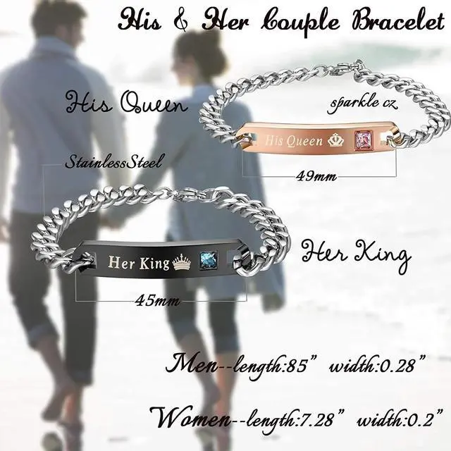 Alt view image 4 of 5 - Jstyle 4Pcs Couple Necklace Bracelets Matching Set for Women Men Love Heart Pendant Necklace His & Hers Bracelets Couple Gift
