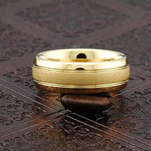 Alt view image 4 of 6 - Tungsten Rings for Men Women Gold Wedding Band Sandblasted Finish Dome Edge Sizes 6-16 (Tungsten, 12)