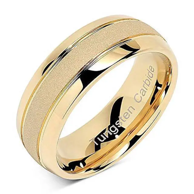 Main image of Tungsten Rings for Men Women Gold Wedding Band Sandblasted Finish Dome Edge Sizes 6-16 (Tungsten, 7)