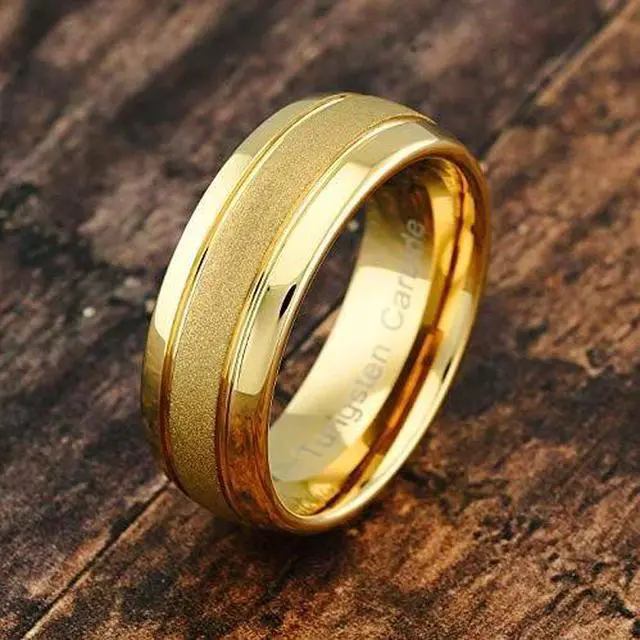 Alt view image 2 of 6 - 100S Jewelry Sandblasted Gold Carbide Wedding Ring, Tungsten