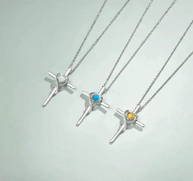 Alt view image 5 of 7 - FANCIME Cross Necklace for Women Sterling Silver Birthstone Natural Citrine Infinity Heart Cross Crucifix Pendant November Birthstone Jewelry Valentines Day Gifts Birthday Gifts for Women
