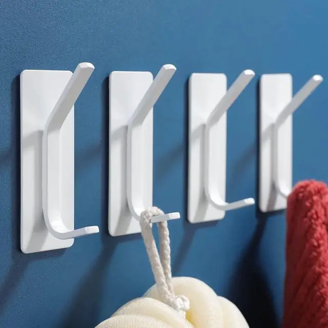 Main image of Adhesive Towel Hooks, Stainless Steel, Heavy Duty, 4-Pack