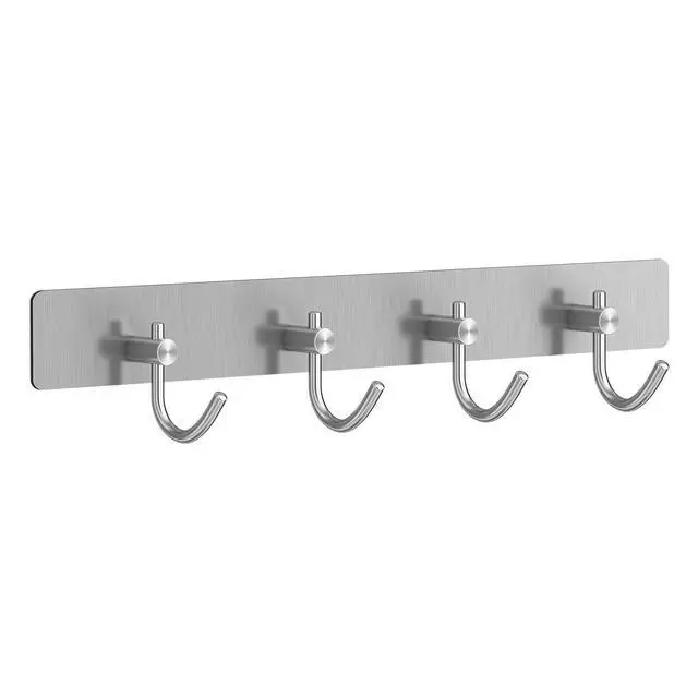 Alt view image 4 of 4 - Self Adhesive Hooks, Heavy Duty Stainless Steel Wall Hooks for Towels Keys Coats Bathroom Kitchen, 4 Hooks