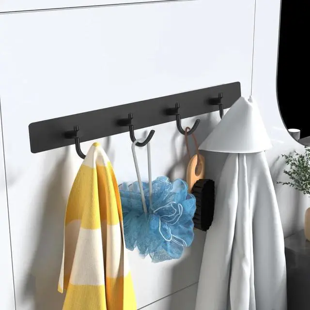 Main image of Self Adhesive Hooks, Heavy Duty Stainless Steel Wall Hooks for Towels Keys Coats Bathroom Kitchen, 4 Hooks